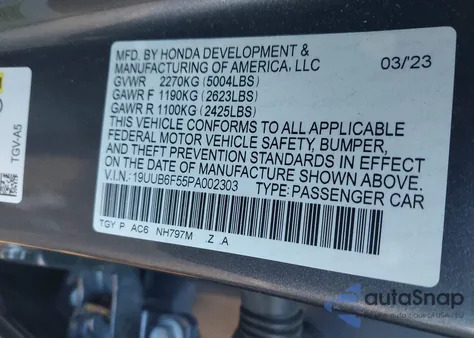 2023 Acura Tlx A-Spec Package z USA, uszkodzony, nr VIN 19UUB6F55PA002303